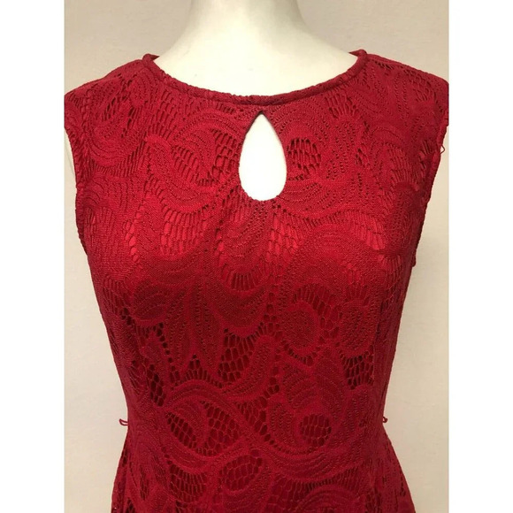 London Style Collection Dress Womens 8 Dark Pink Lace Overlay Fit & Flare - Picture 12 of 13